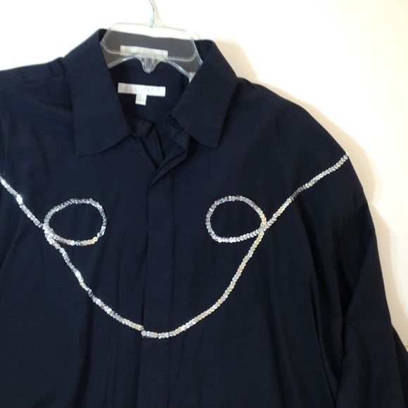 Vintage ELLIOTT Dress Shirt Button Up Black Long Sleeve Cowboy Design Mens L - Picture 3 of 15